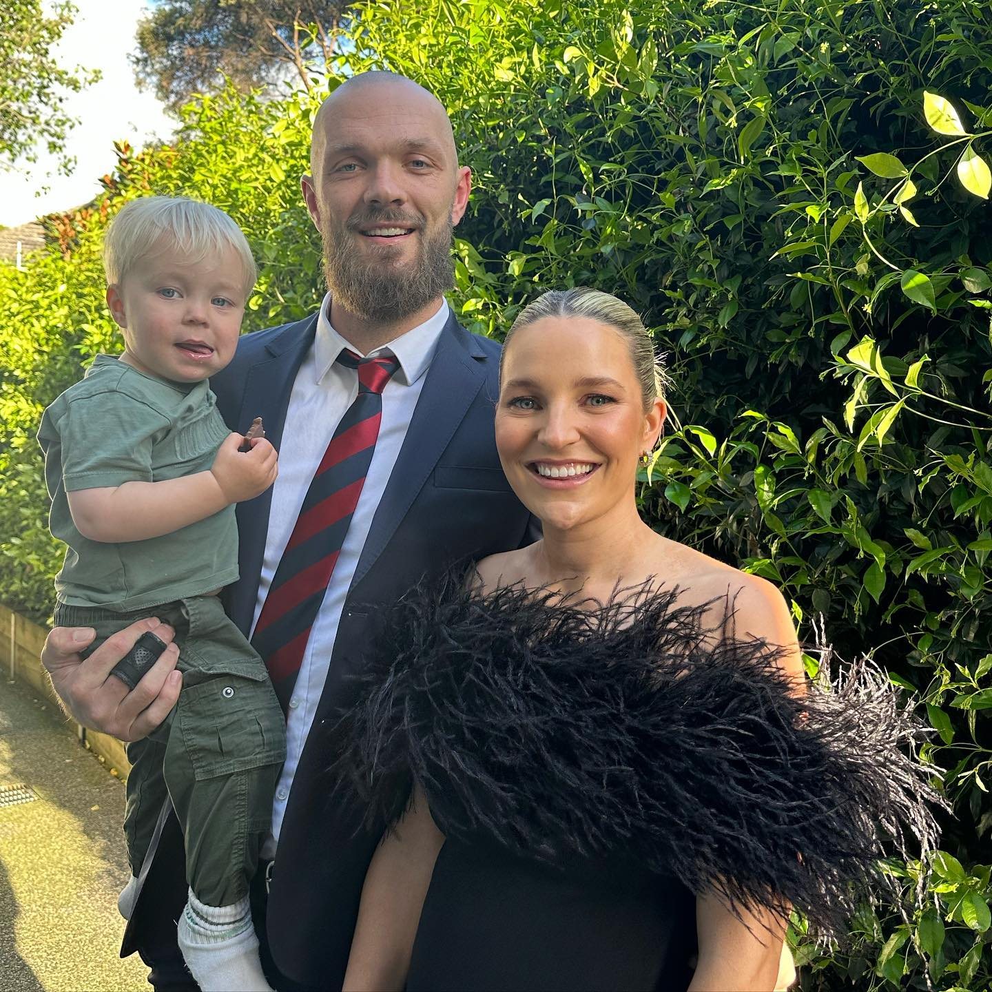 Max Gawn with wife Jessica and son George